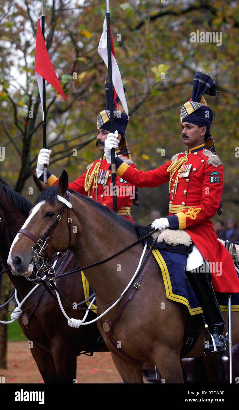 Mounted escorts from India and Pakistan at unveiling of memorial for volunteers from Indian subcontinent, Africa and Caribbean Stock Photo