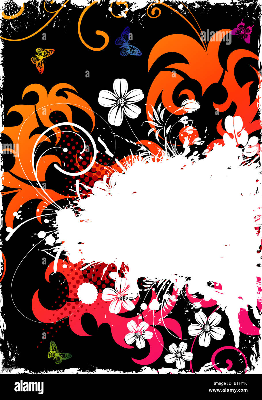 Grunge Flower Frame with Butterflies for design, vector illustration ...
