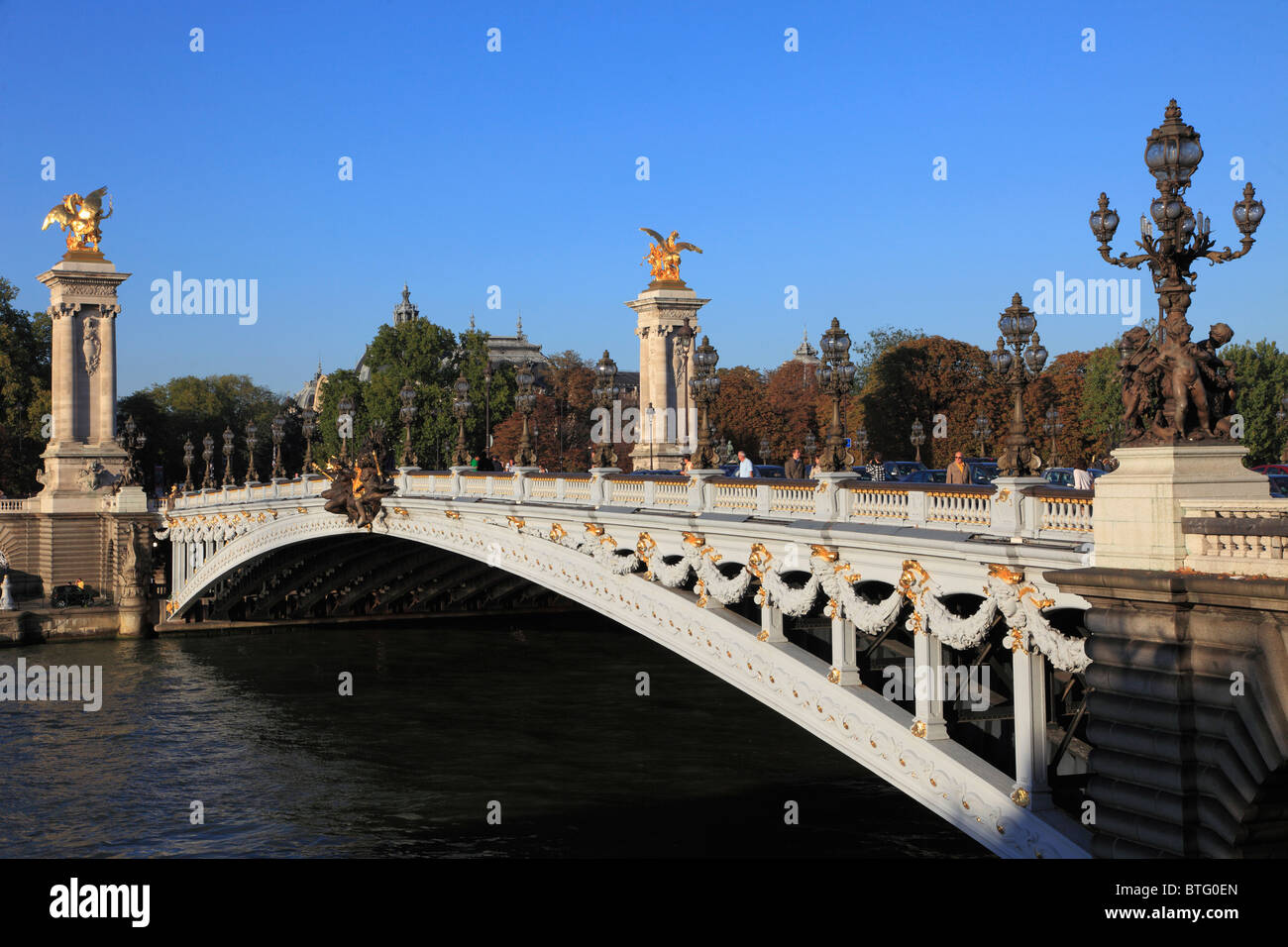 France, Paris, Pont Alexandre III bridge, Seine River, Stock Photo
