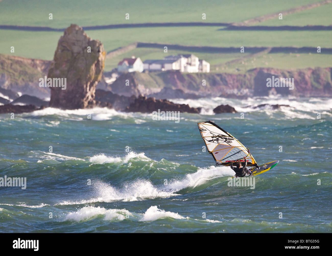 Windsurfing at Bigbury, South Devon, UK Stock Photo Alamy