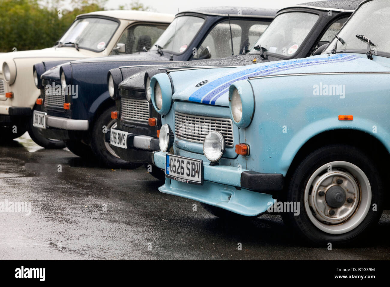 Trabants on display at an Eastern European car rally in Stoke-On-Trent, UK Stock Photo