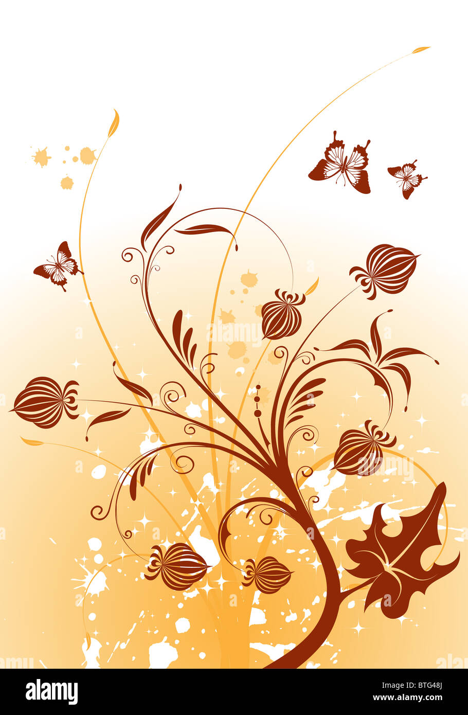 Grunge Floral Background with Butterflies for design, vector ...