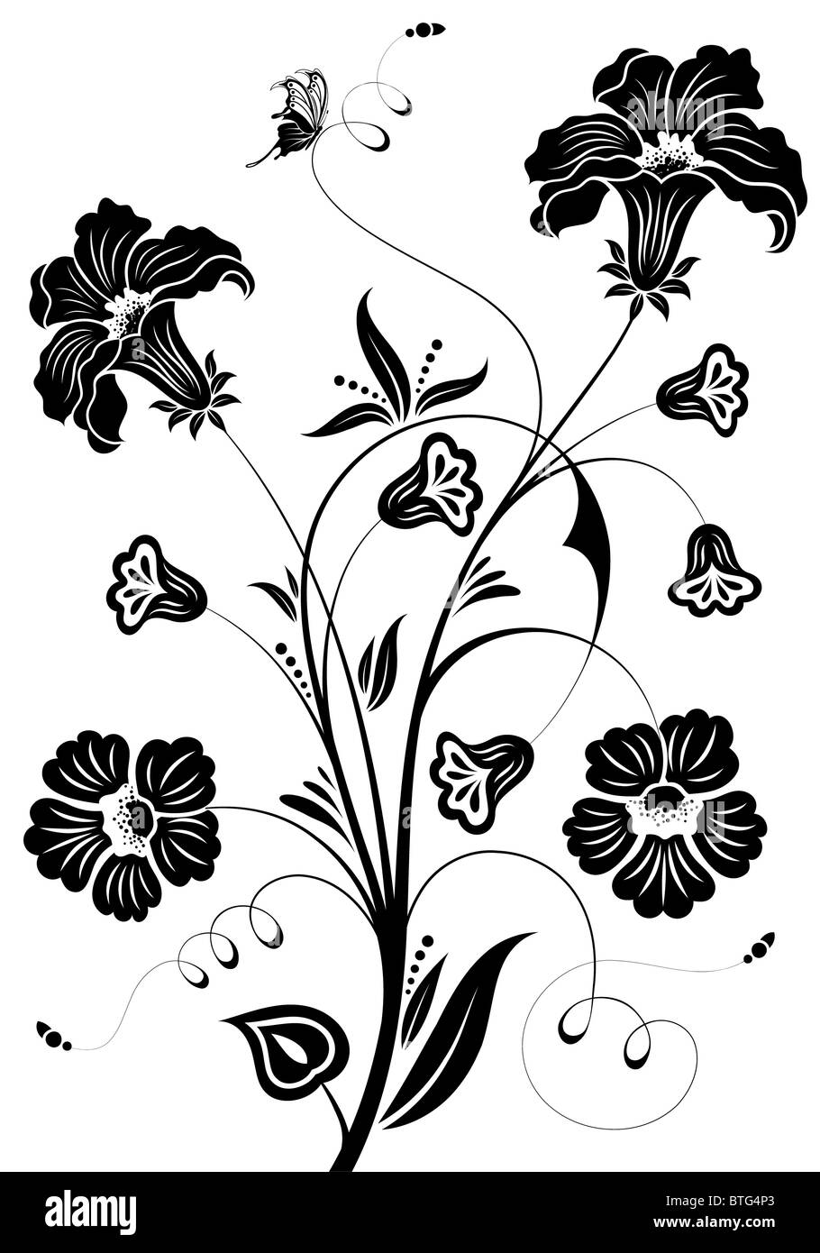 Flower with butterfly, element for design, vector illustration Stock