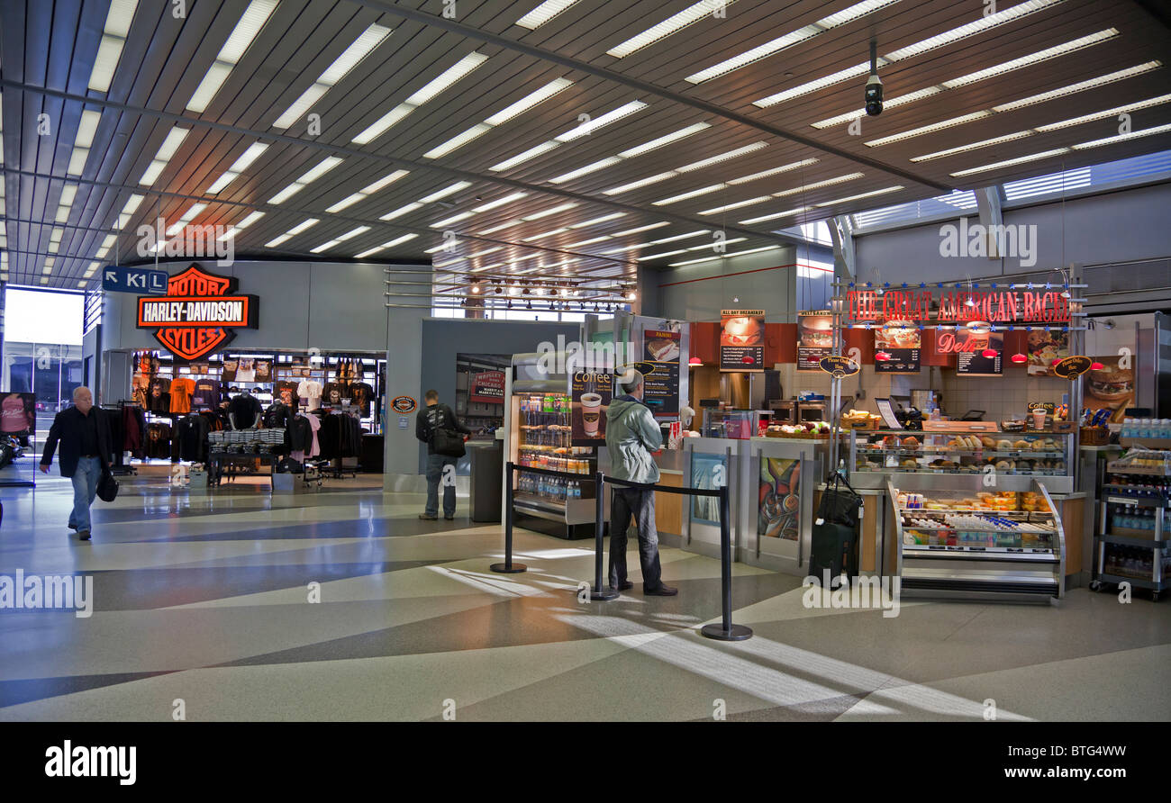 Sales outlets at Chicago O'Hare Airport, Illinois, USA, including