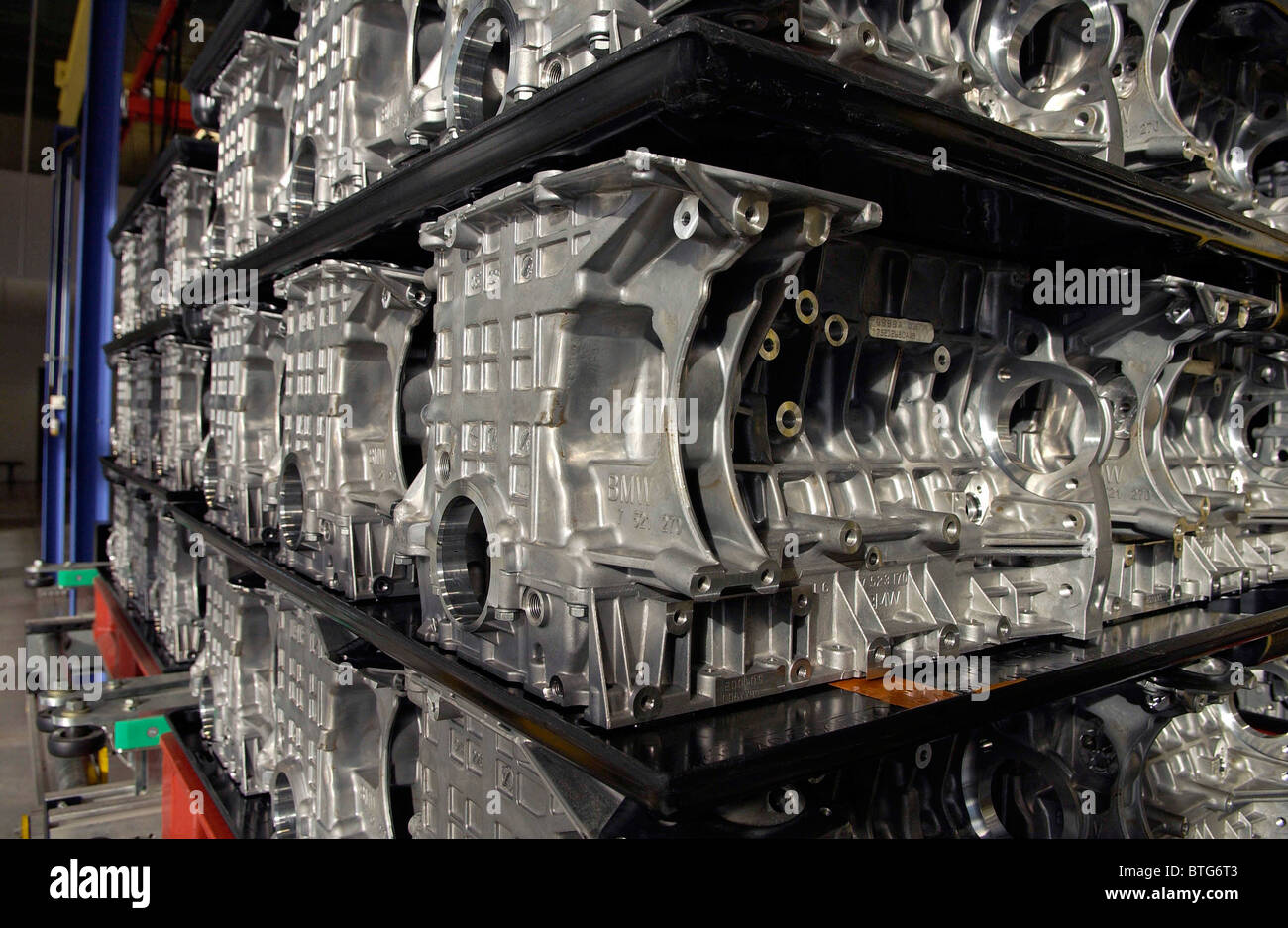 Stored engine blocks at the BMW engine factory at Hams Hall near Birmingham, United Kingdom Stock Photo