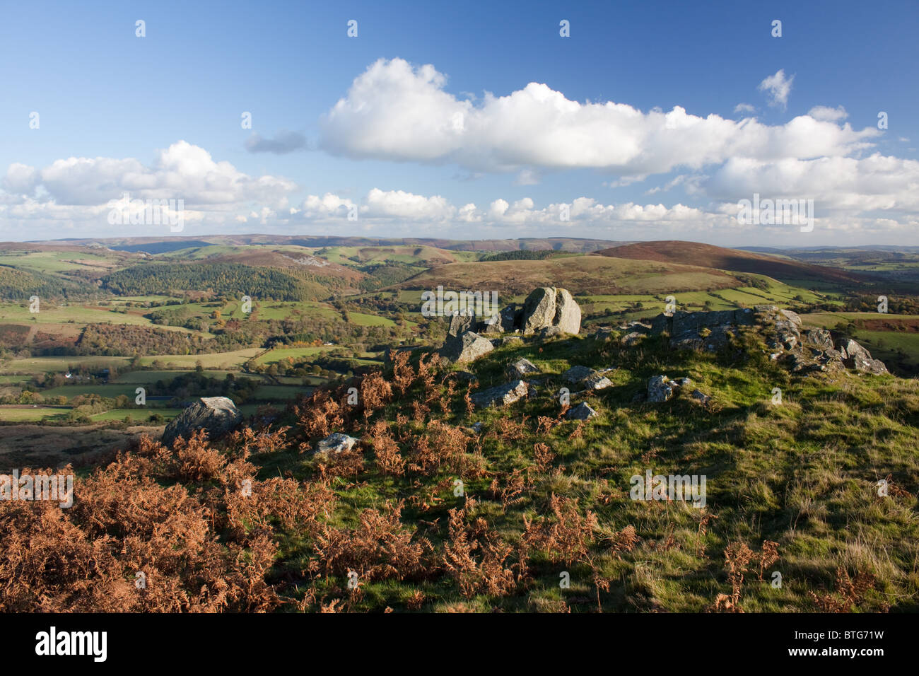 Corndon Hill near Bishop's Castle, Shropshire, in the Shropshire Hills Area of Outstanding Natural Beauty, England Stock Photo