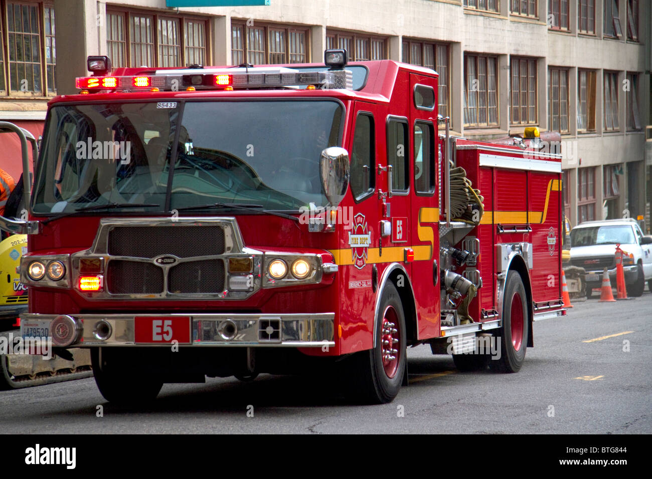 Fire engine in Seattle, Washington, USA. Stock Photo