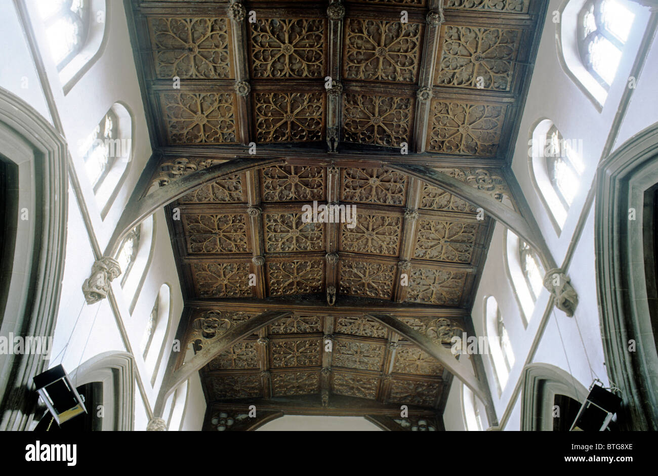 Hadleigh Suffolk, tracieried chancel roof English church churches roofs England UK interior interiors Stock Photo