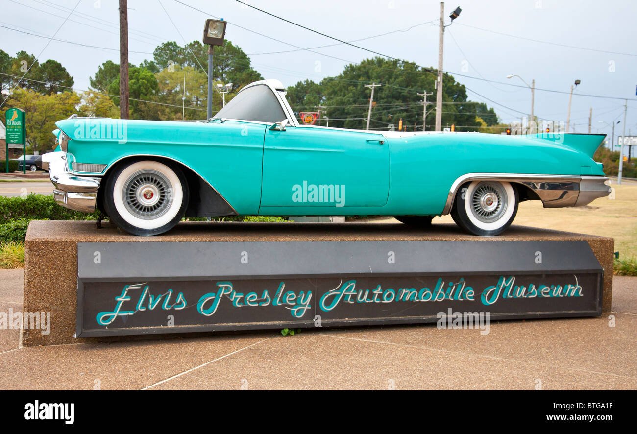 Turquoise Cadillac car at the entrance to the Elvis Presley Automobile Museum at Graceland. Memphis, Tennessee, USA Stock Photo