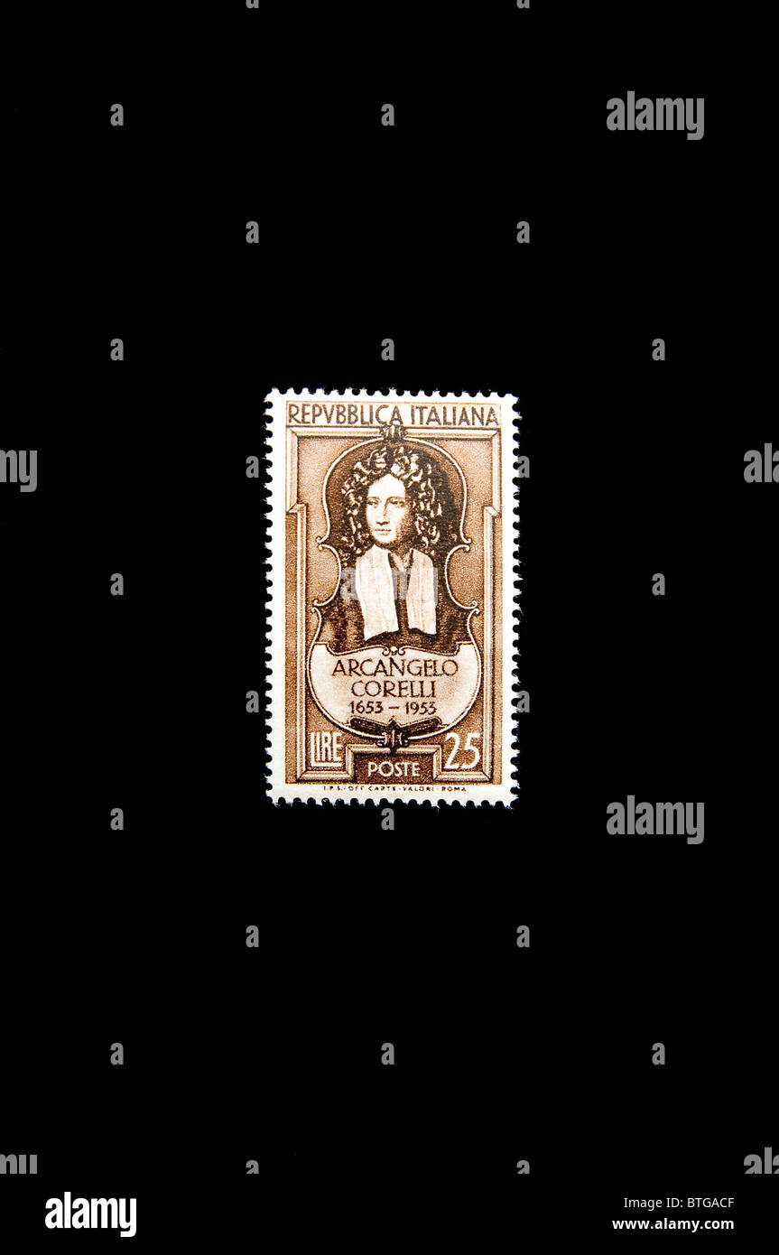 Arcangelo Corelli, violinist and composer in an italian stamp Stock Photo