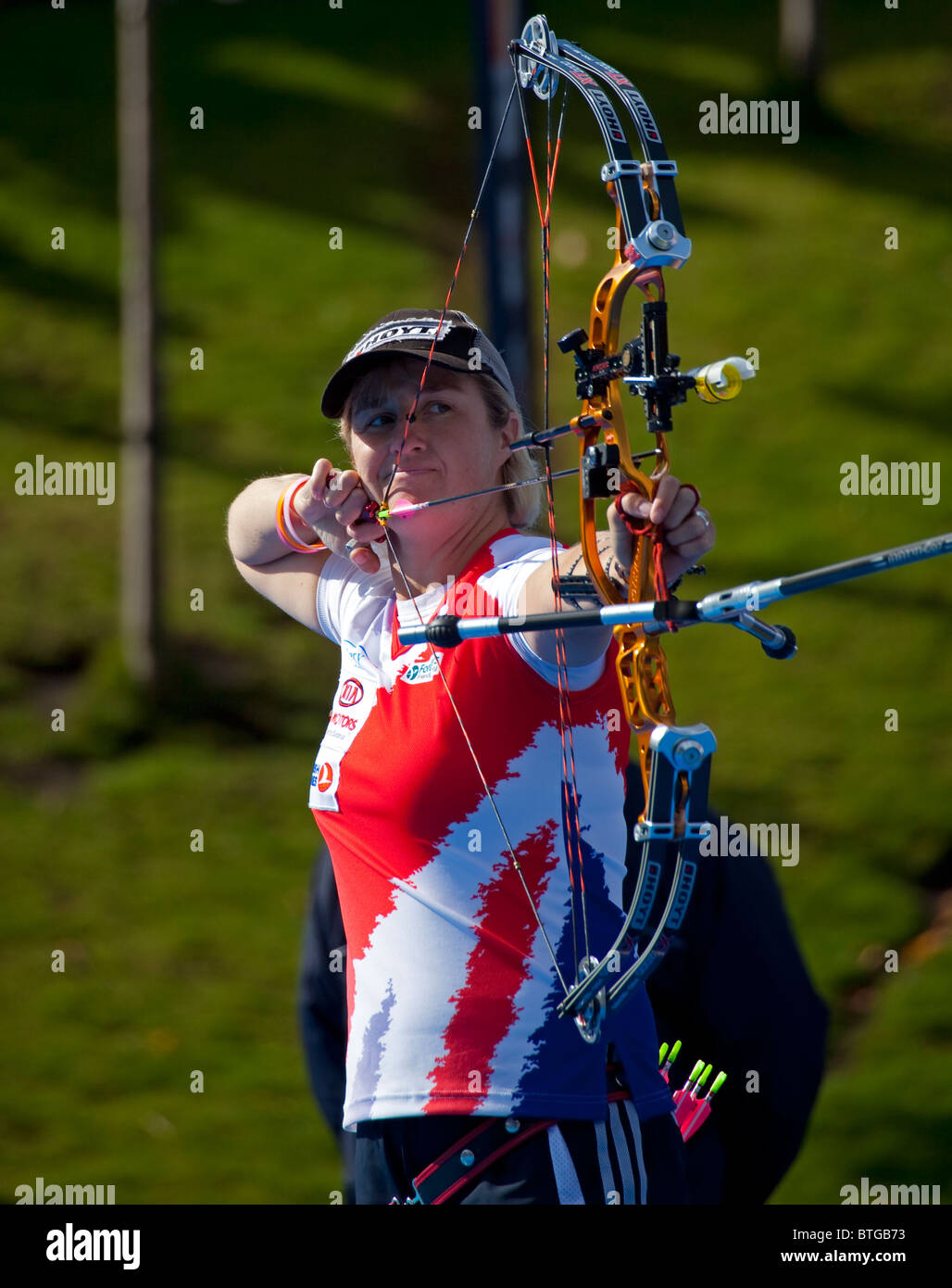 Andrea Gales  Uk Archer with Compound Bow, Archery World Cup event, Edinburgh, Scotland UK, Europe Stock Photo