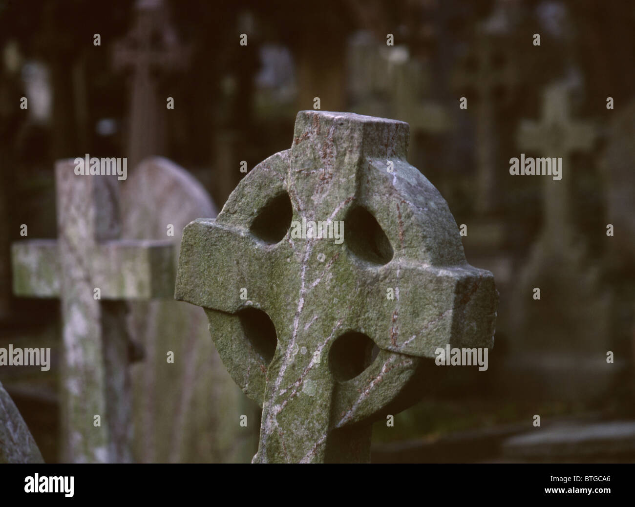 Crosses on gravestones in Highgate Cemetery North London England UK Stock Photo