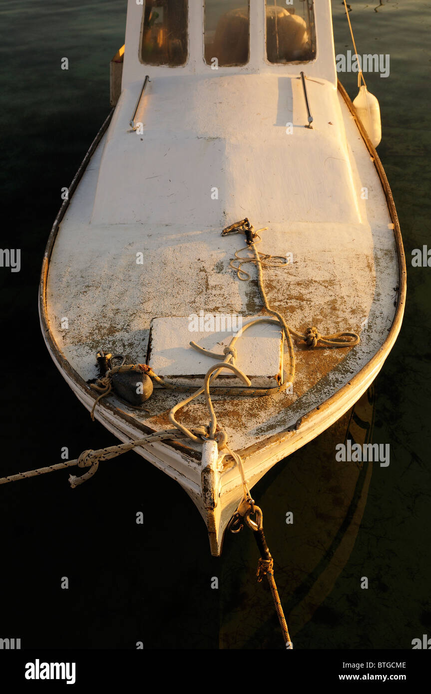 Prow of small moored boat, Silba Island, Croatia Stock Photo