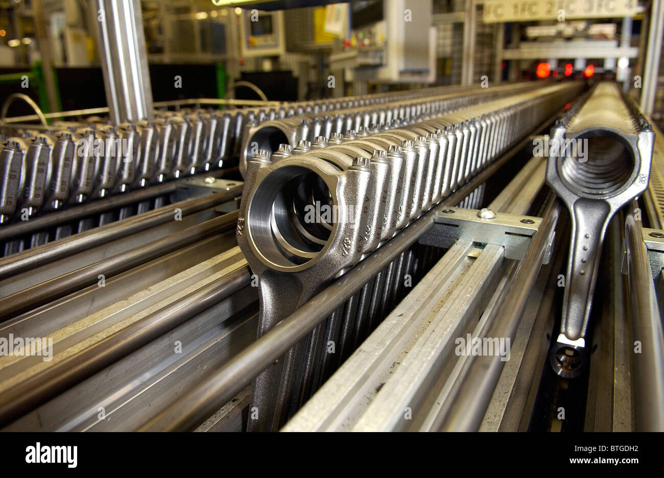 Con rods stored at the BMW engine factory at Hams Hall near Birmingham