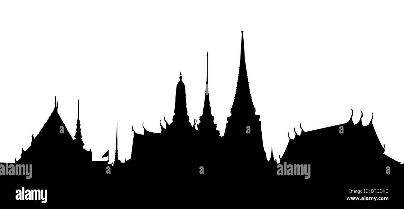 Illustrated outline silhouette of a Thai temple Stock Photo
