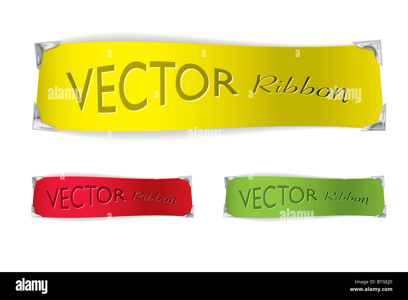 realistic paper ribbon icon with silver metal corner tags and shadow ...