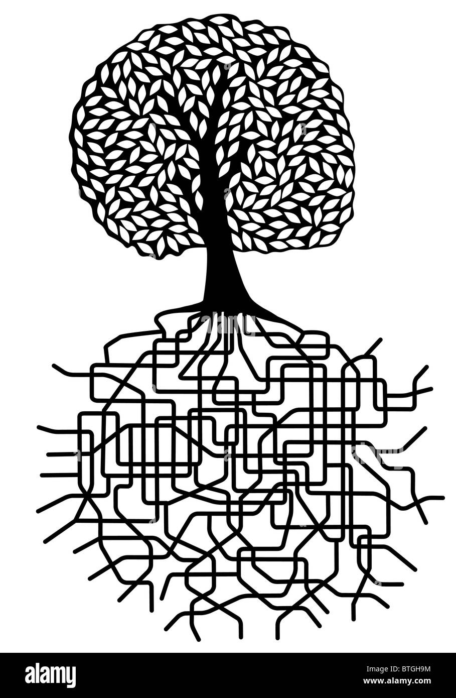 Illustrated design of a tree with root system Stock Photo