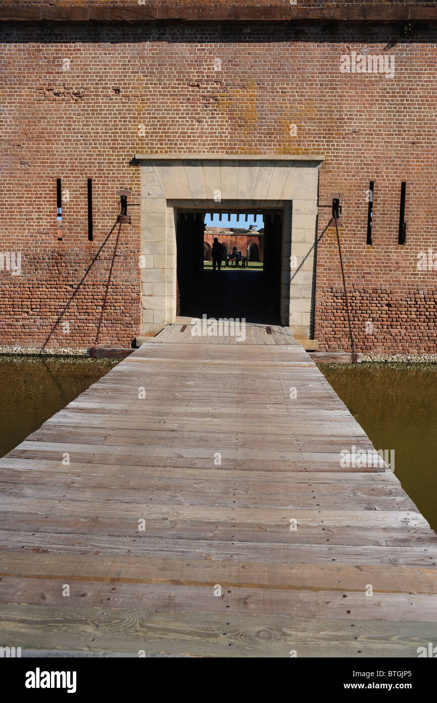 Moated Gate Drawbridge at US Civil War Fort Pulaski, Cockspur Island, Georgia, USA Stock Photo