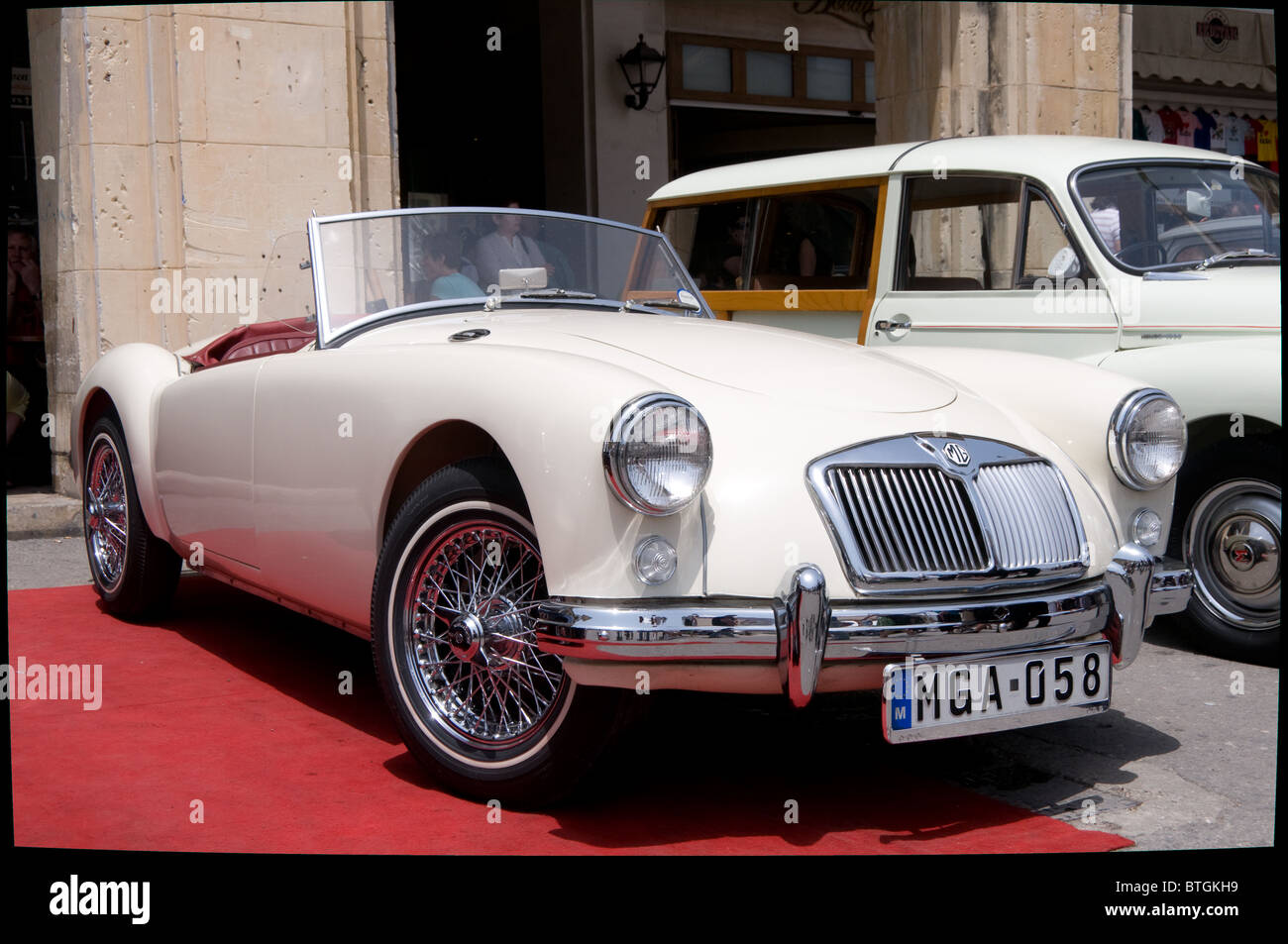 A MG MGA is on display at a classic car show in Valletta, Malta. The