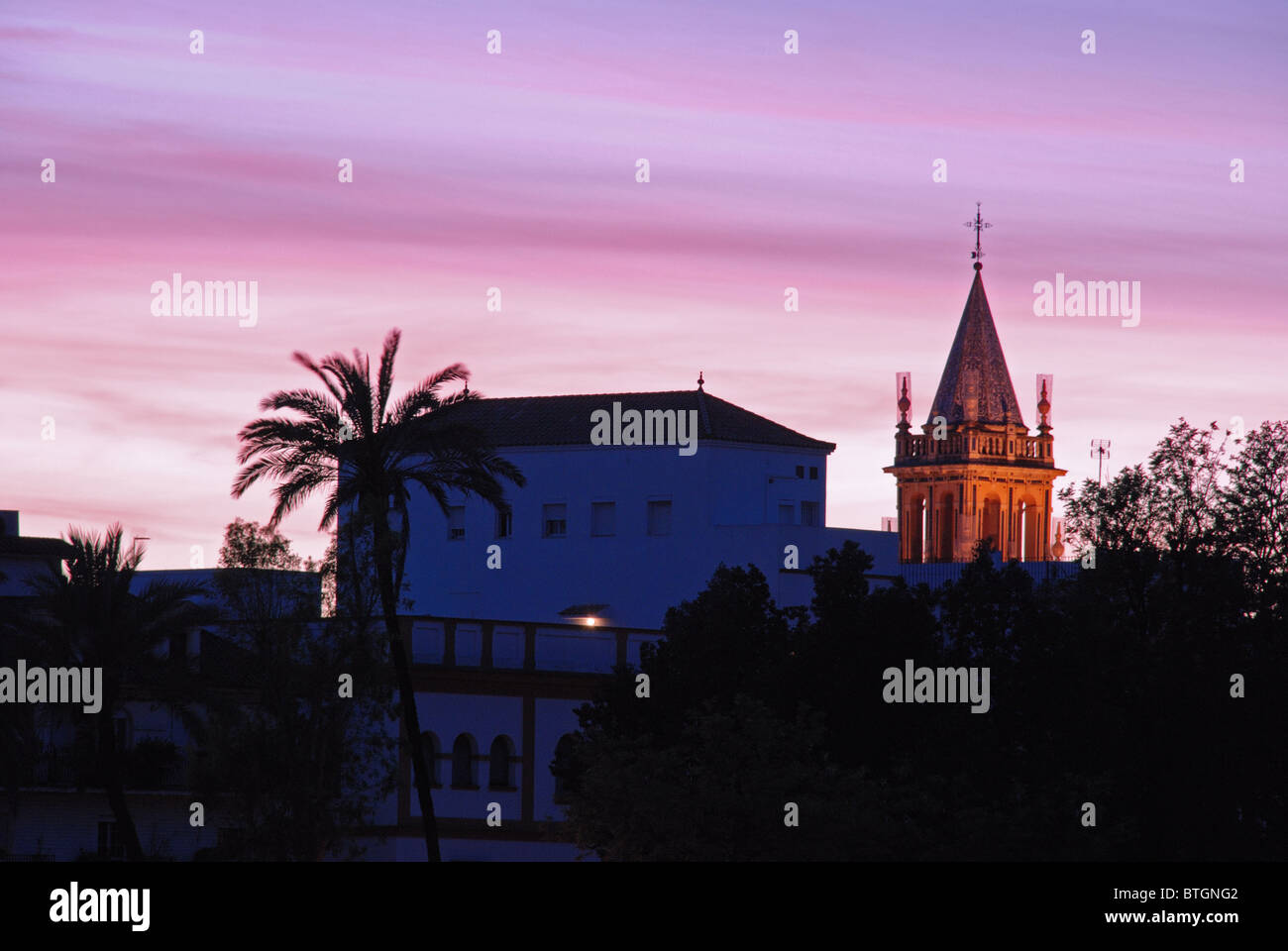 Church (Iglesia de Santa Ana) in the Triana district at sunset, Seville ...