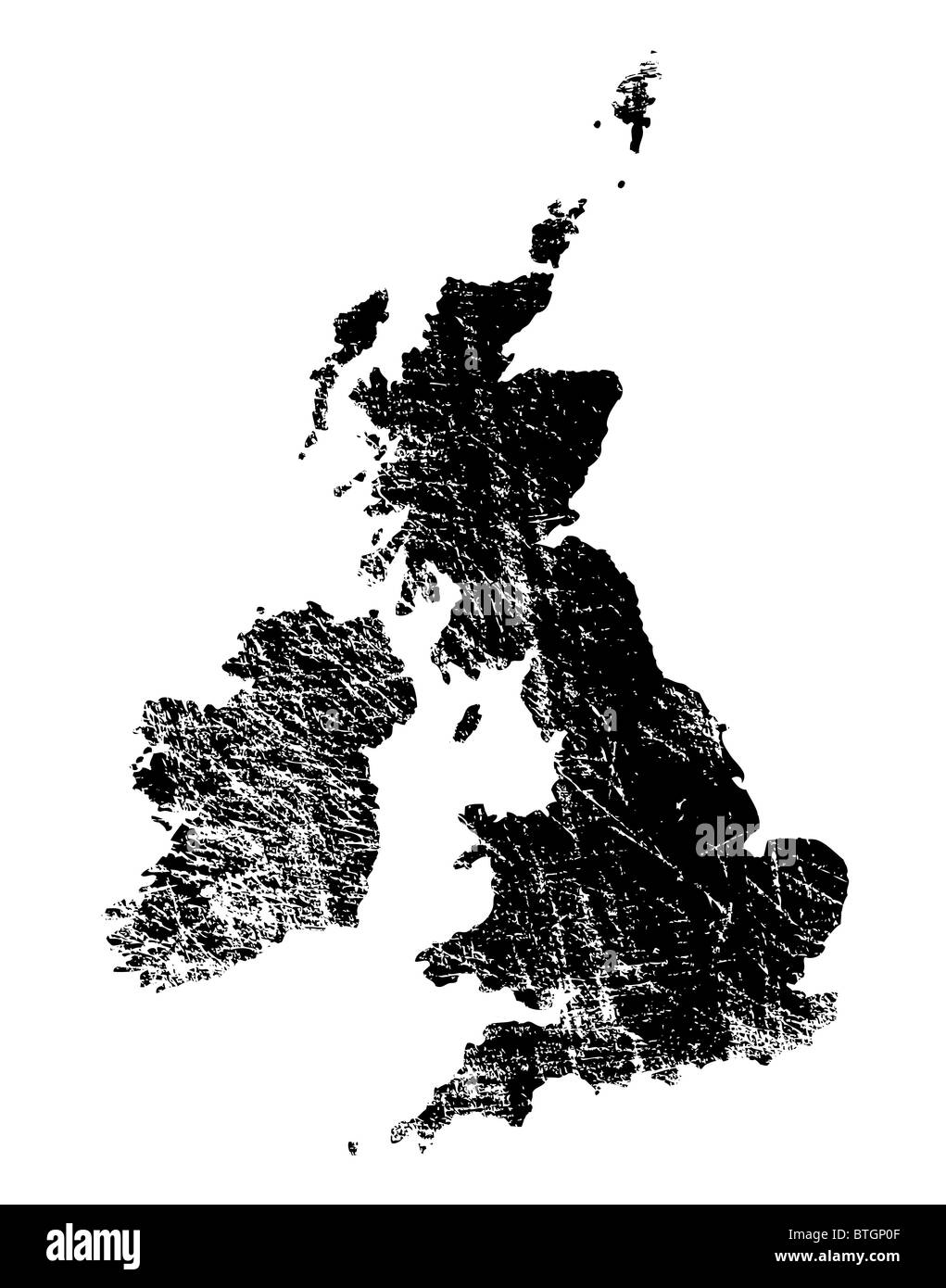 Outline of Great Britain and Ireland with heavy grunge Stock Photo