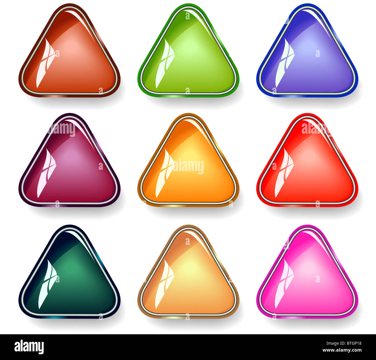 Set of illustrated triangular glossy buttons Stock Photo