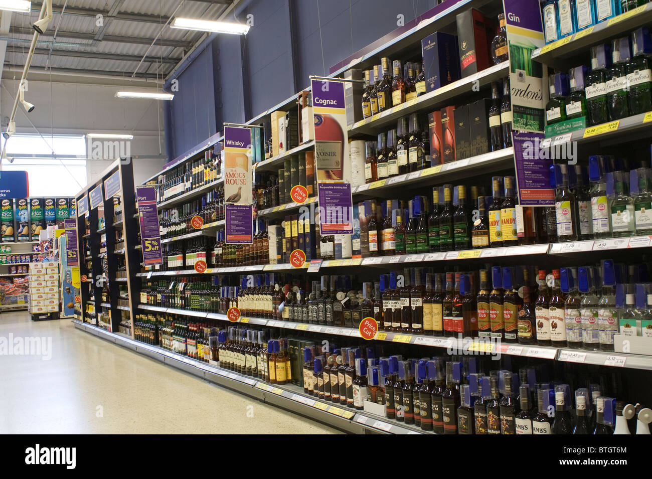 Wales UK Wines and spirits section of a large Supermarket Stock Photo