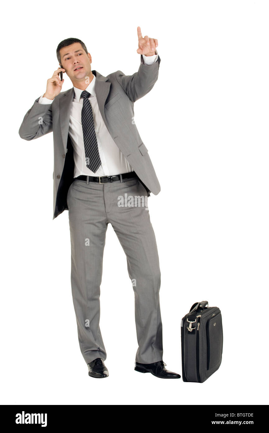 businessman with mobile phone and case Stock Photo