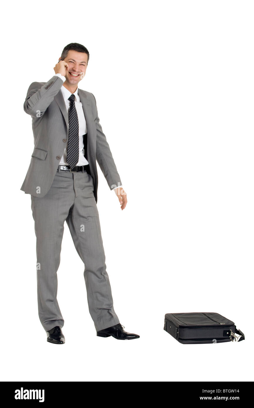 businessman with mobile phone and case Stock Photo
