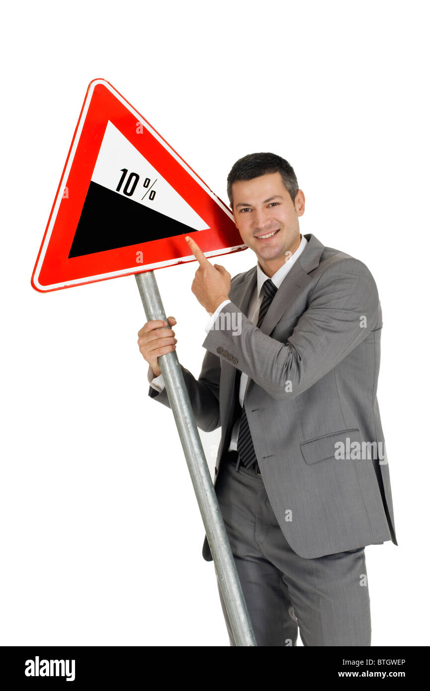 businessman with road sign ,  climb Stock Photo