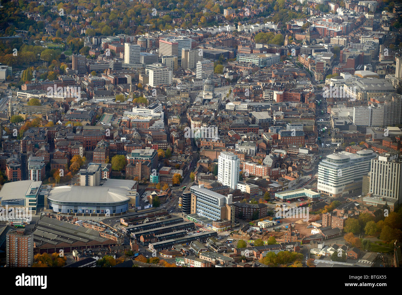 Nottingham City  Centre from the air, East Midlands, uk Stock Photo