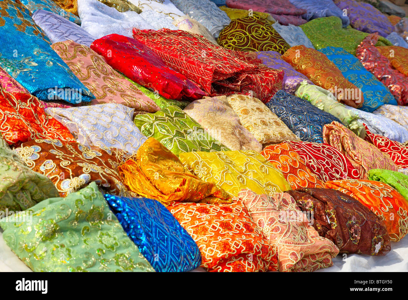 textile in tunisian market Stock Photo