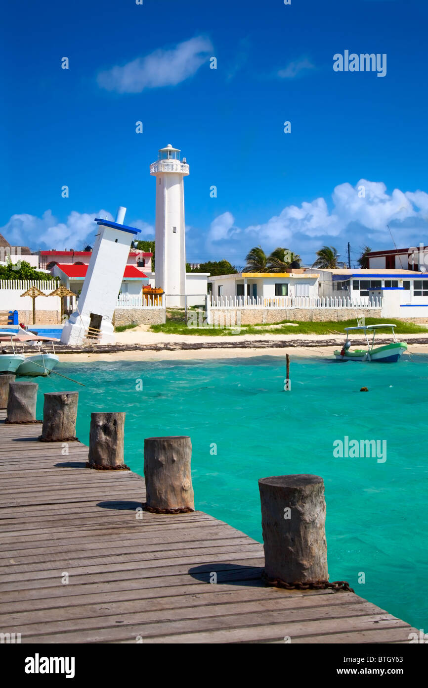 old tilted and new lighthouses in Puerto Morelos near Cancun, Quintana Roo, Mexico Stock Photo