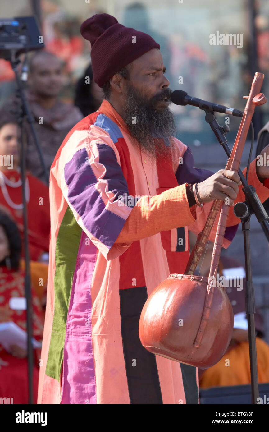 A singer performs the music of Rabindranath Tagore during a festival to reintroduce his work to a UK audience Stock Photo