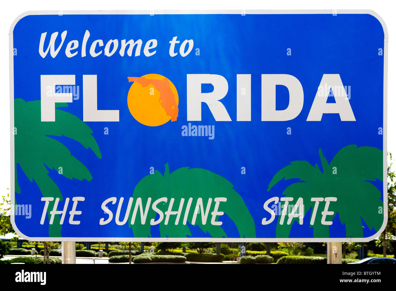 Welcome to Florida sign at the I10 Welcome Center, Florida, USA Stock Photo