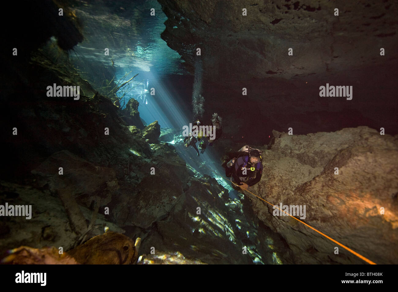 Cave diving in the Cenote cave system in Mexico's Yucatan Peninsula
