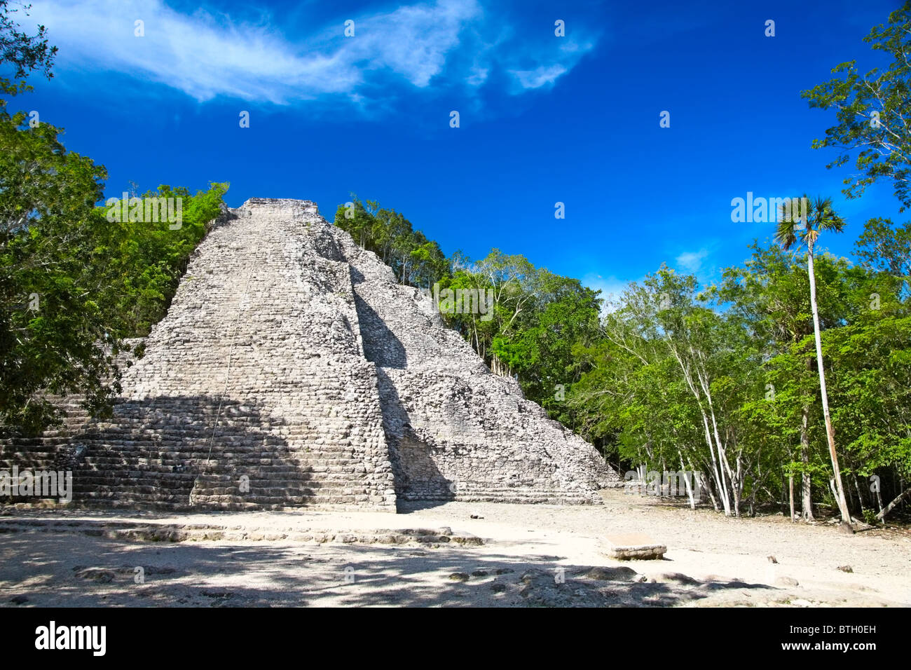 Mayan Nohoch Mul pyramid in Coba, Mexico Stock Photo