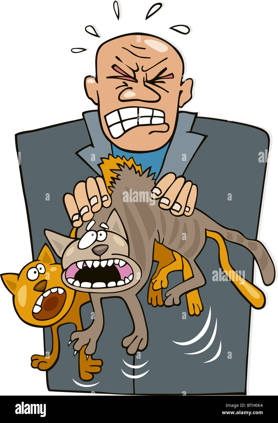 Illustration of angry man with rude cats Stock Photo