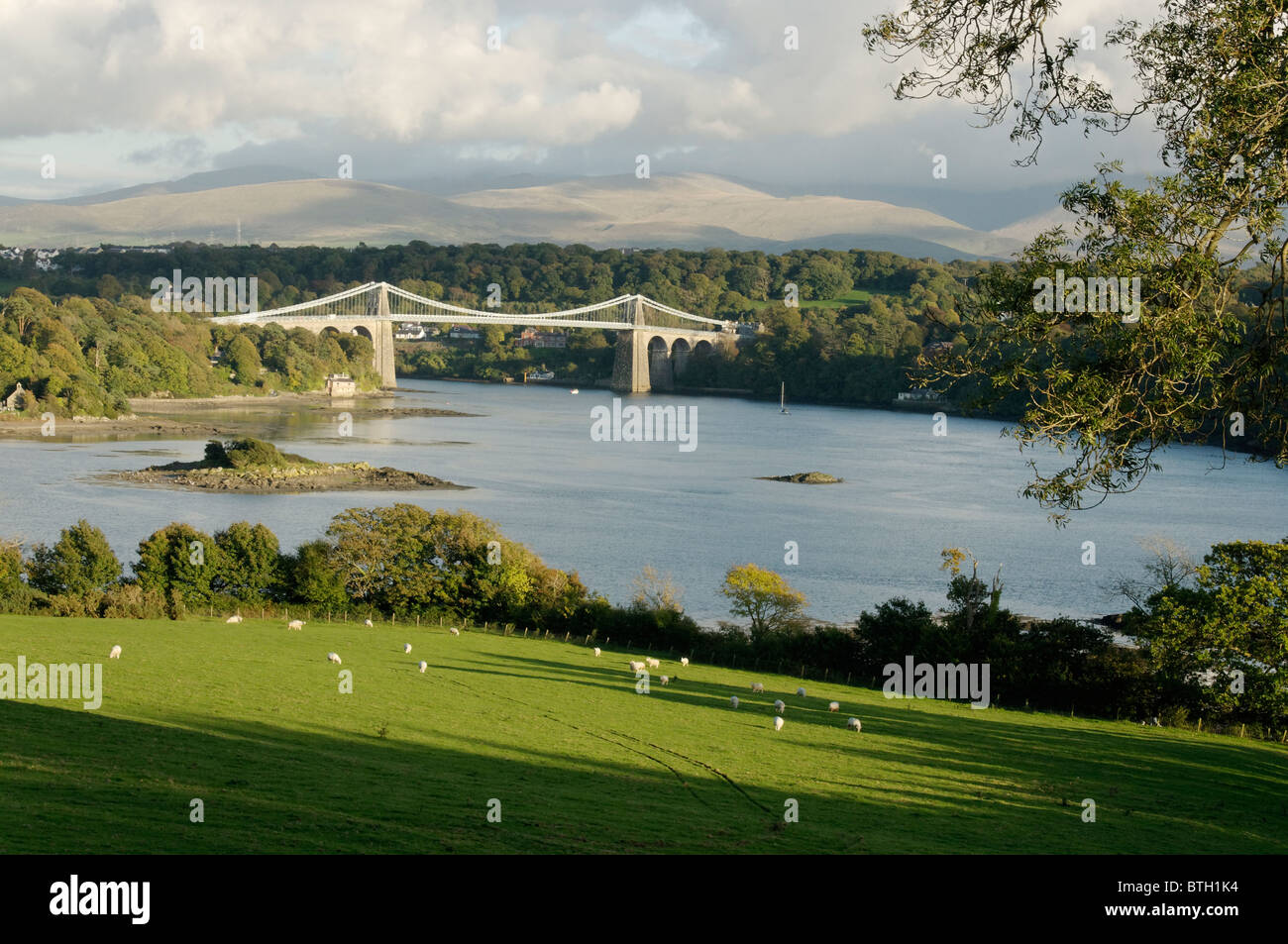 Menai Bridge seen from near Lainfair PG, Anglesey Stock Photo Alamy