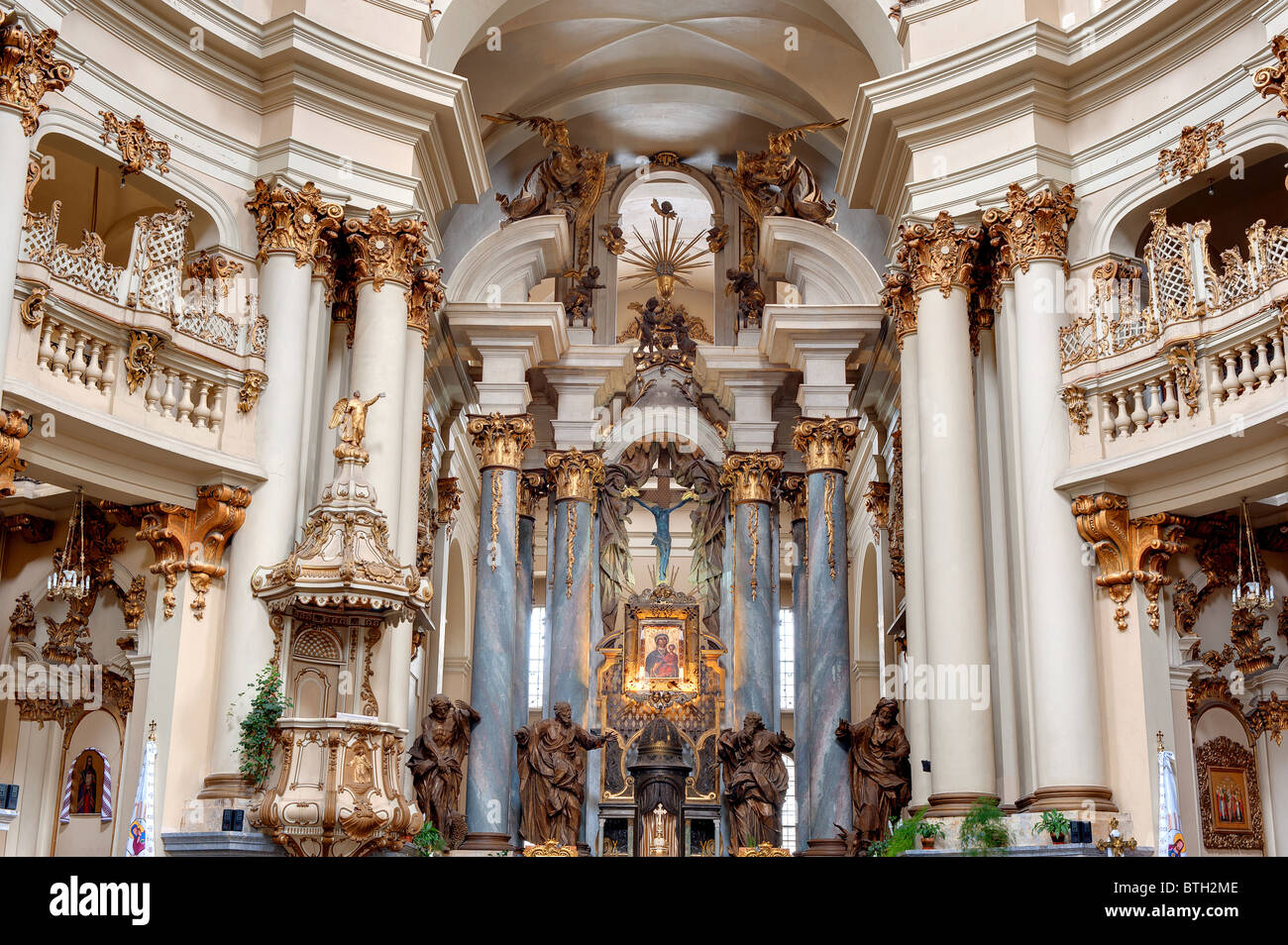 Interior of ancient church. It is constructed 1600-1700. The city of Lvov, Ukraine Stock Photo