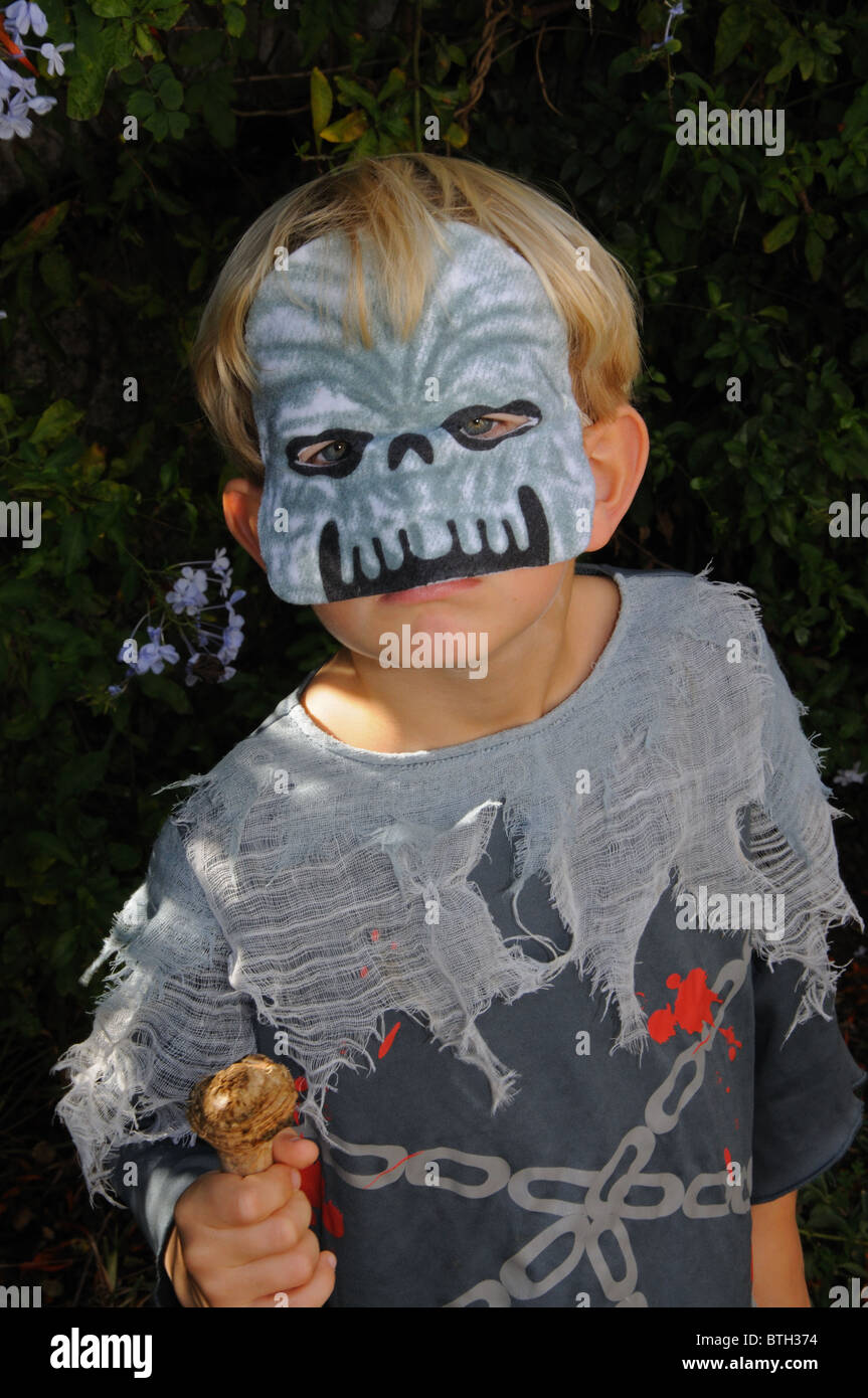 Boy dressed as a Zombie/Ghoul for Halloween, Mijas Costa, Costa del Sol, Malaga Province, Andalucia, Spain, Western Europe. Stock Photo