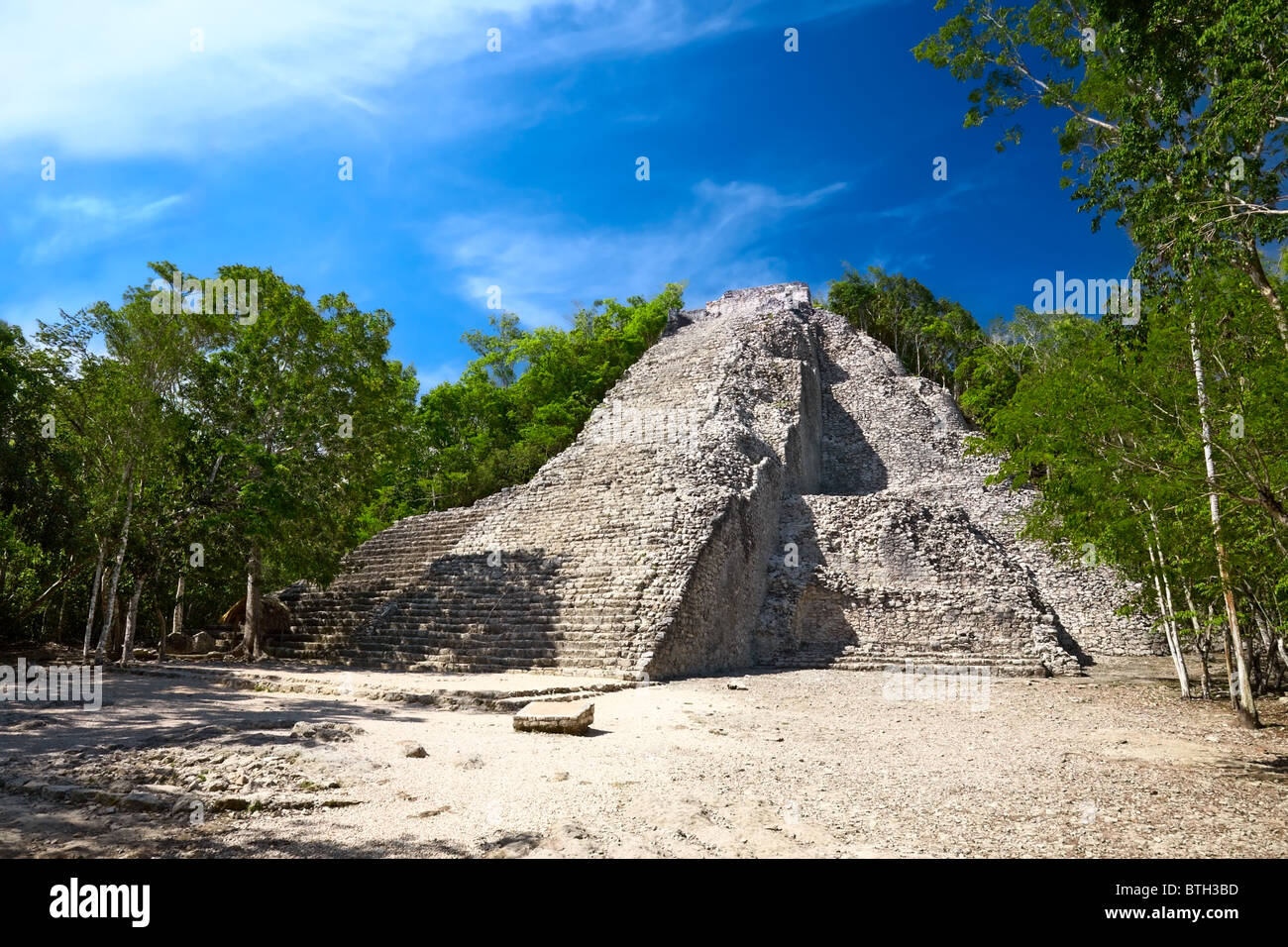 Mayan Nohoch Mul pyramid in Coba, Mexico Stock Photo