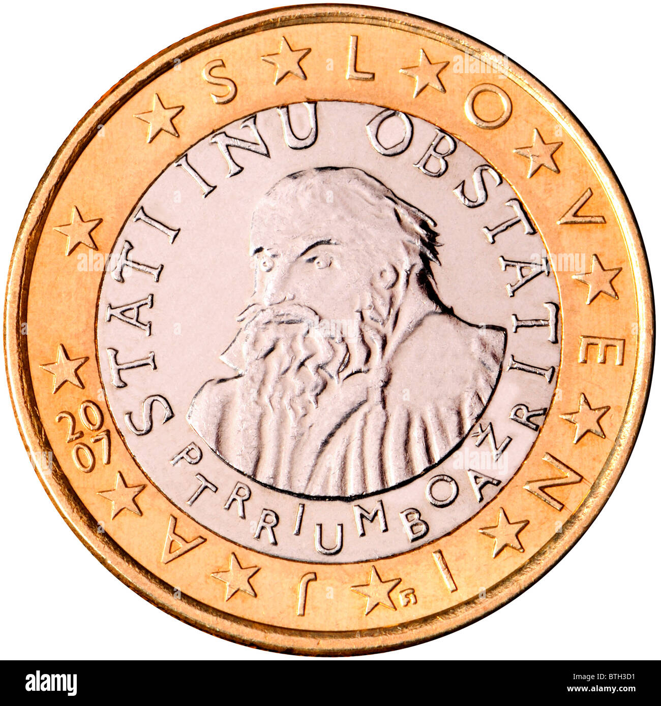 Piece 1 Euro Stati Inu 2007 Valeur Slovenian 1 Euro coin Stock Photo - Alamy