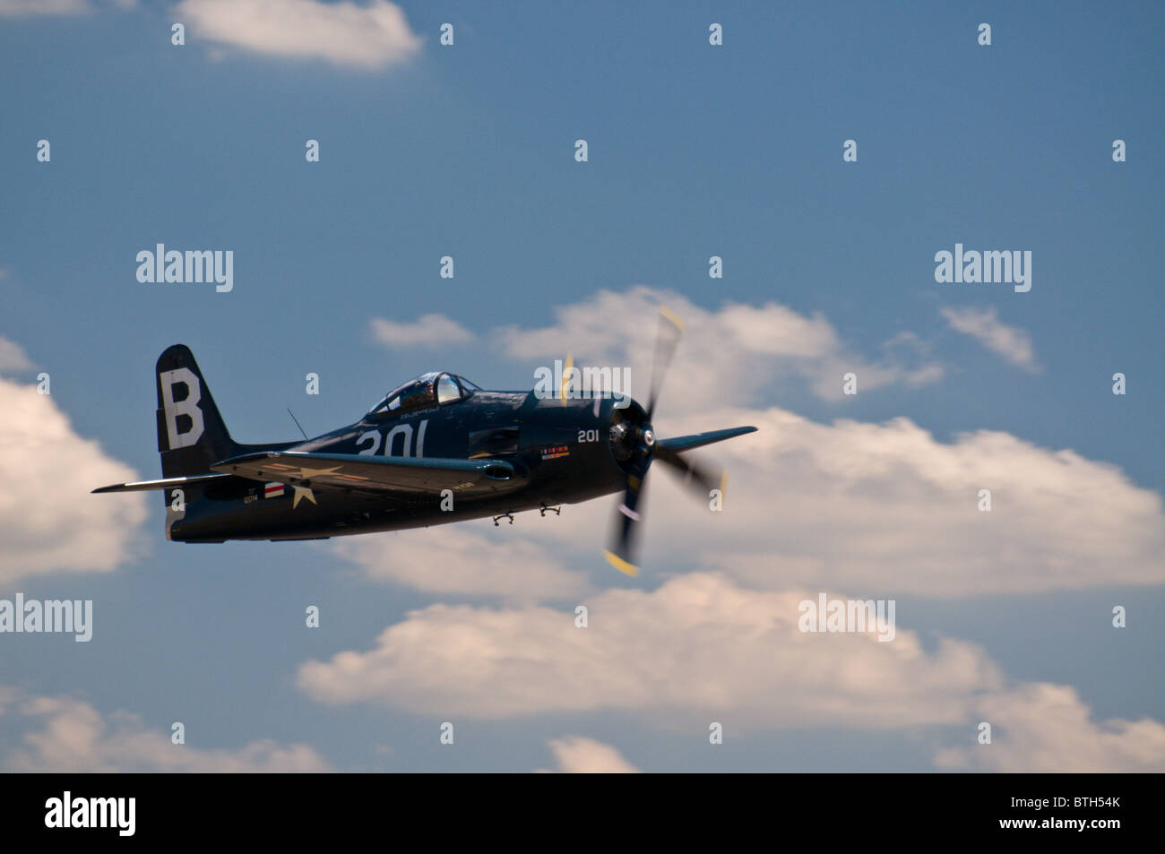 The Grumman F8F-2P Bearcat at the Duxford Flying Legends airshow, July 2010. Stock Photo