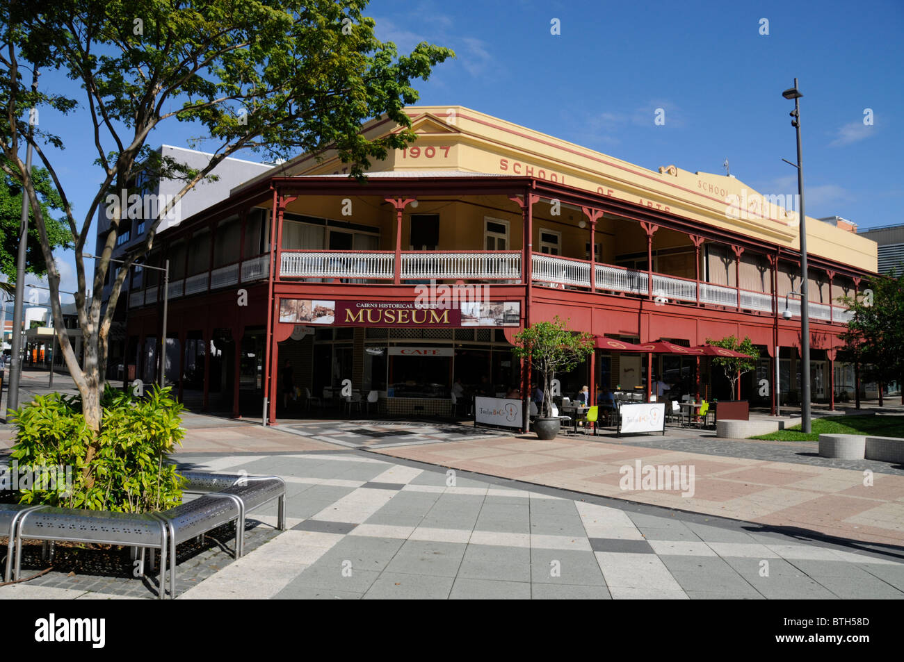 Cairns Historical Society museum in Shields street in Cairns , Queensland, Australia It is a Queenslander building and one of the few buildings on the Stock Photo