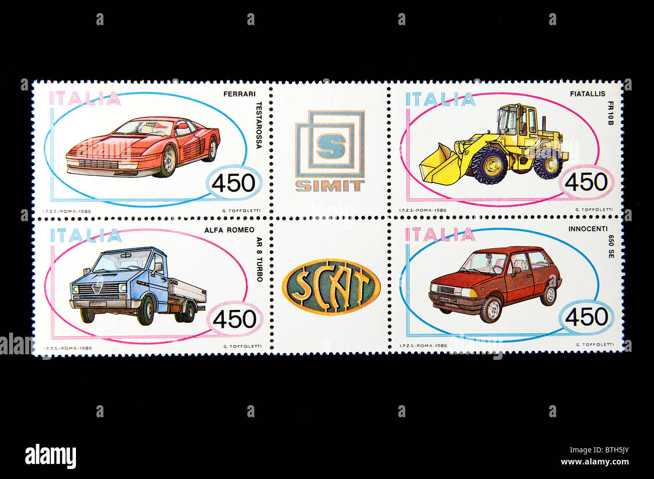 Italian automotive industry in an italian stamps sheet Stock Photo Alamy