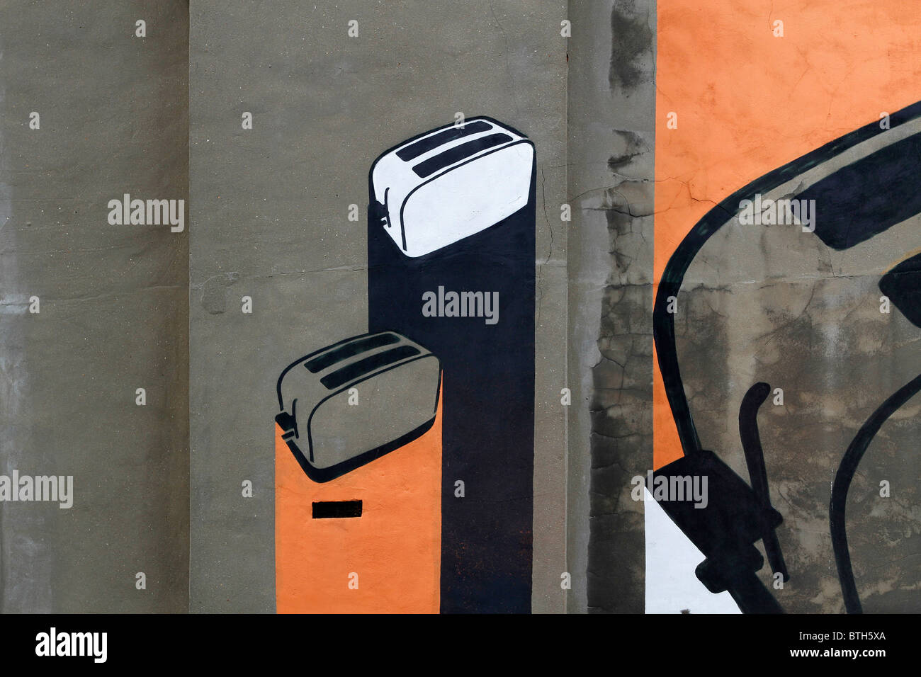 toaster stencil graffiti street art in Shoreditch London, urban art Stock Photo