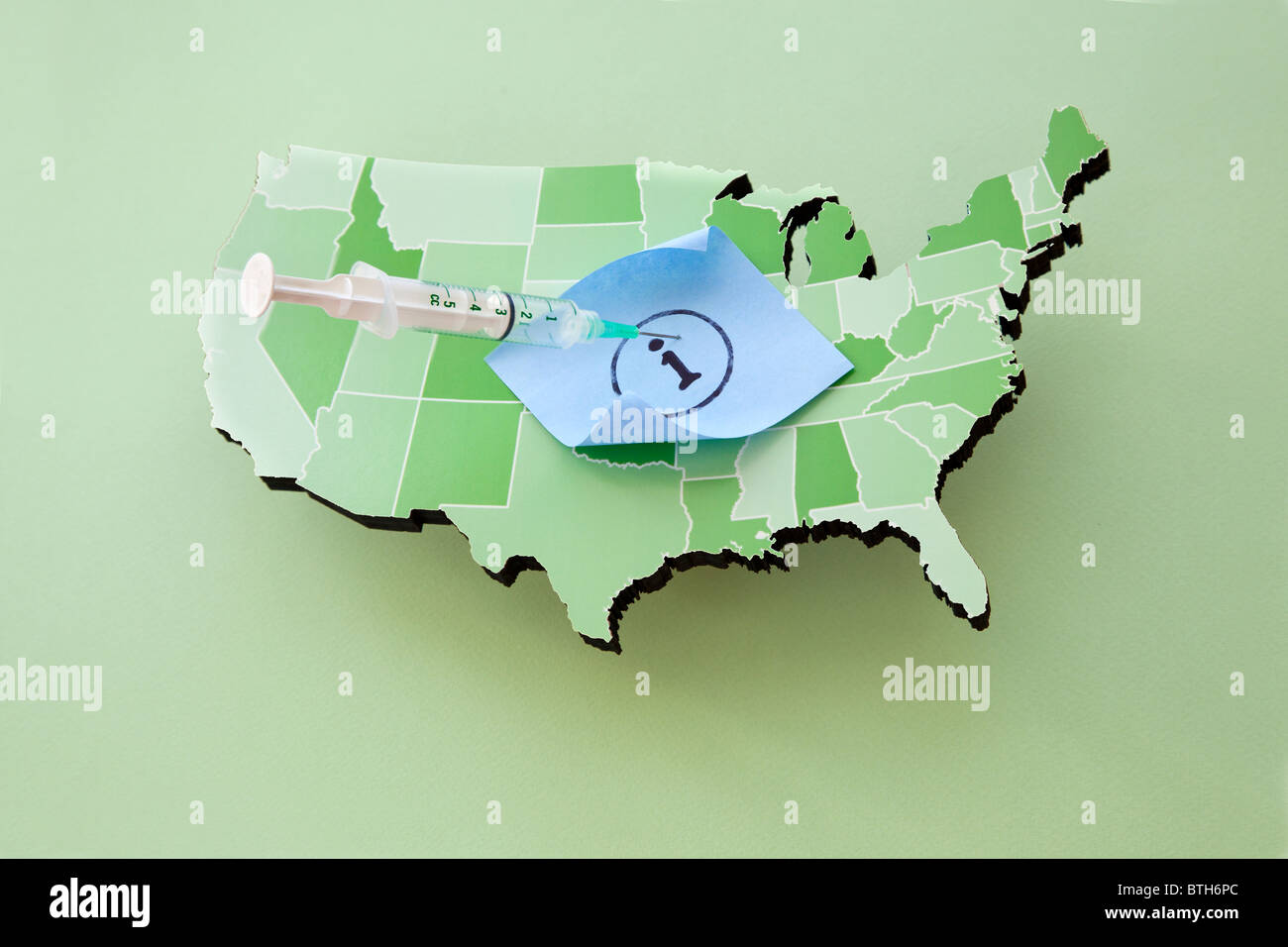immunization info on US map for immunizations during flu season Stock Photo