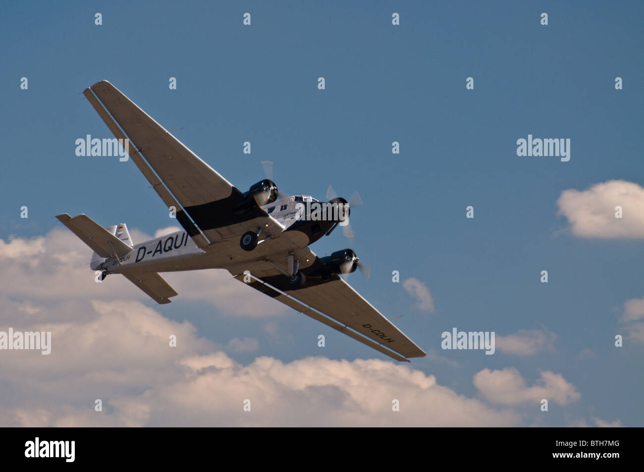 Lufthansa Junkers JU52 at the Duxford Flying Legends air show, July 2010. Stock Photo