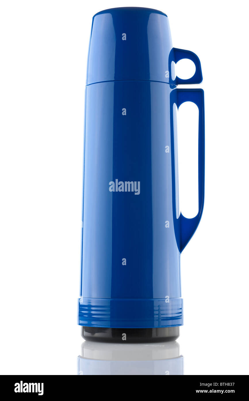 Blue vacuum flask and cup Stock Photo